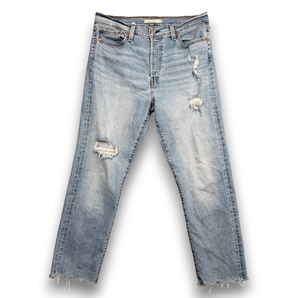 Levi Strauss & Co. Wedgie Straight Jeans‎ Mens 32 Blue Distressed Raw Hem Denim